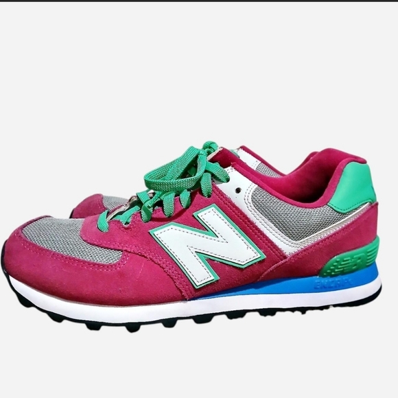 New Balance 574 Classic Sneakers Running Shoes Pink Green Blue Suede Size 10 - Picture 2 of 8